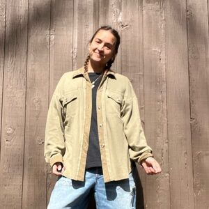 Peach Love California Olive Waffle Knit Button Down Shirt Medium